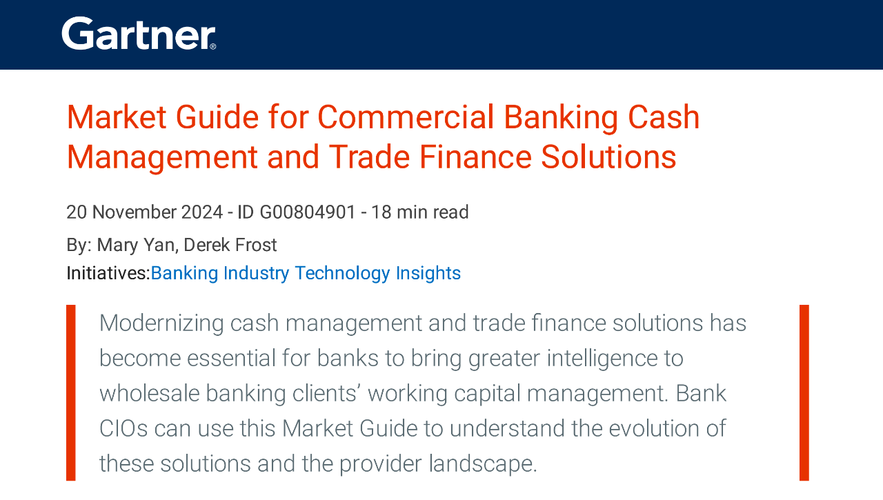澜码入选Gartner®《商业银行现金管理和贸易融资解决方案市场指南》报告